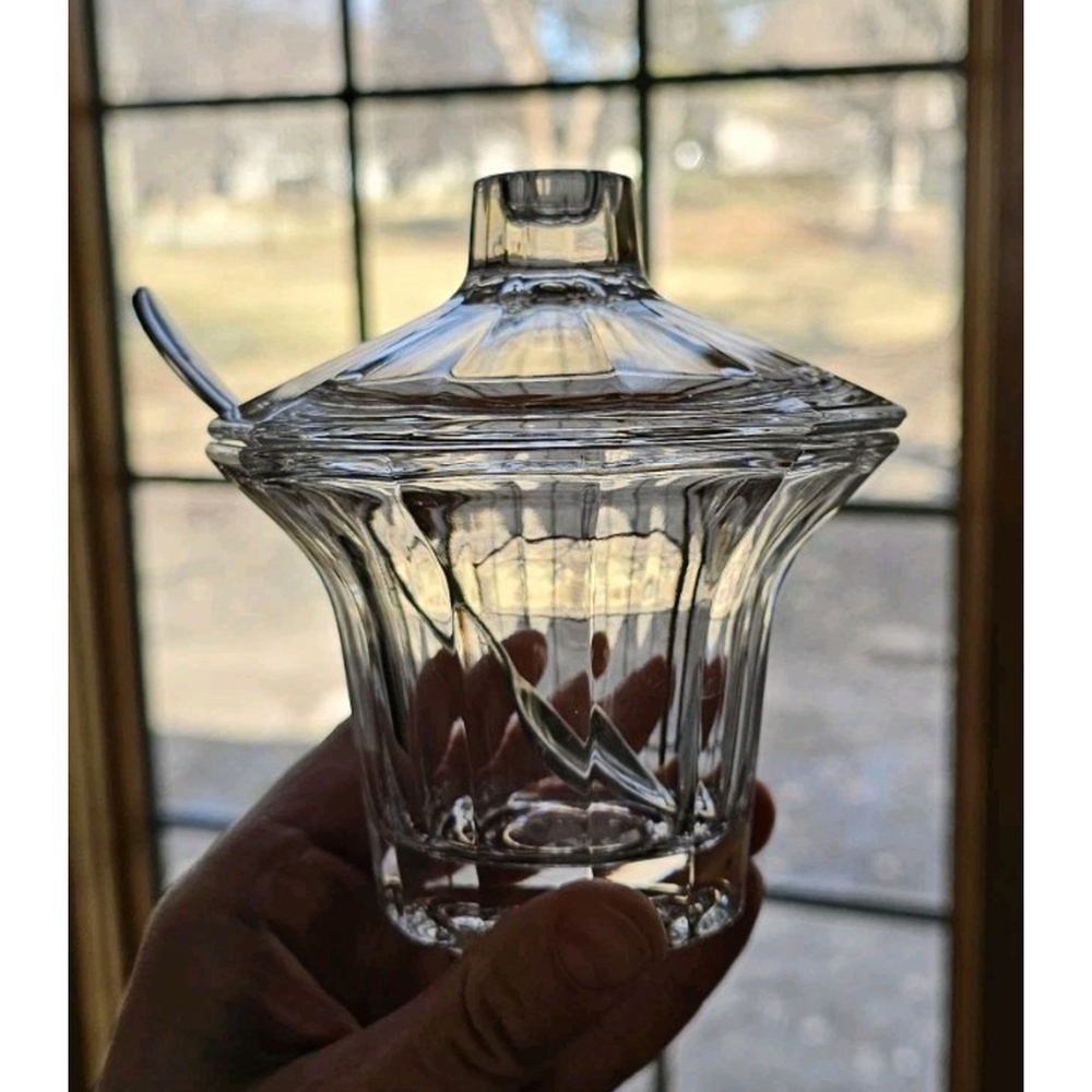 Dansk International Designs Lead Crystal Condiment Jar, Lid & Spoon Clear Glass - Picture 6 of 13